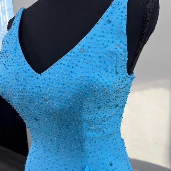 y2k Vintage Beaded Sky Blue Formal Gown with Open Back - Picture 3 of 6